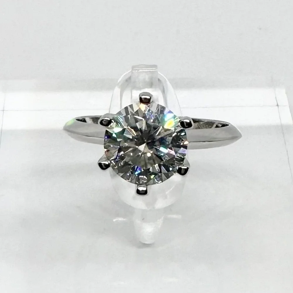 Moissanite Diamond Engagement Ring Six Prong Wedding GRA 18K 3 Ct Size 6